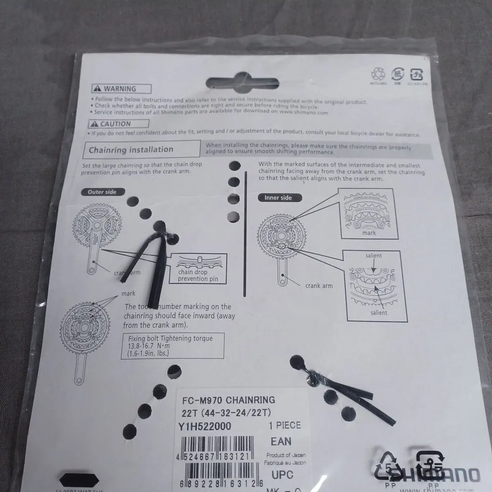 SHIMANO FC-M970 CHAINRING 22T FOR TRIPLE CRANKSET (44-32-24/22T) – XTR
