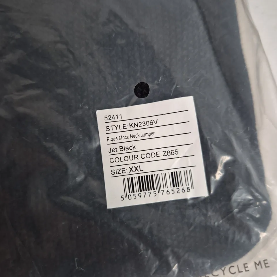 BAGGED LYLE & SCOTT PIQUE MOCK NECK JUMPER – JET BLACK, XXL