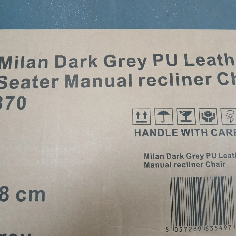 BOXED MILAN DARK GREY SEATER MANUAL RECLINER CHAIR 