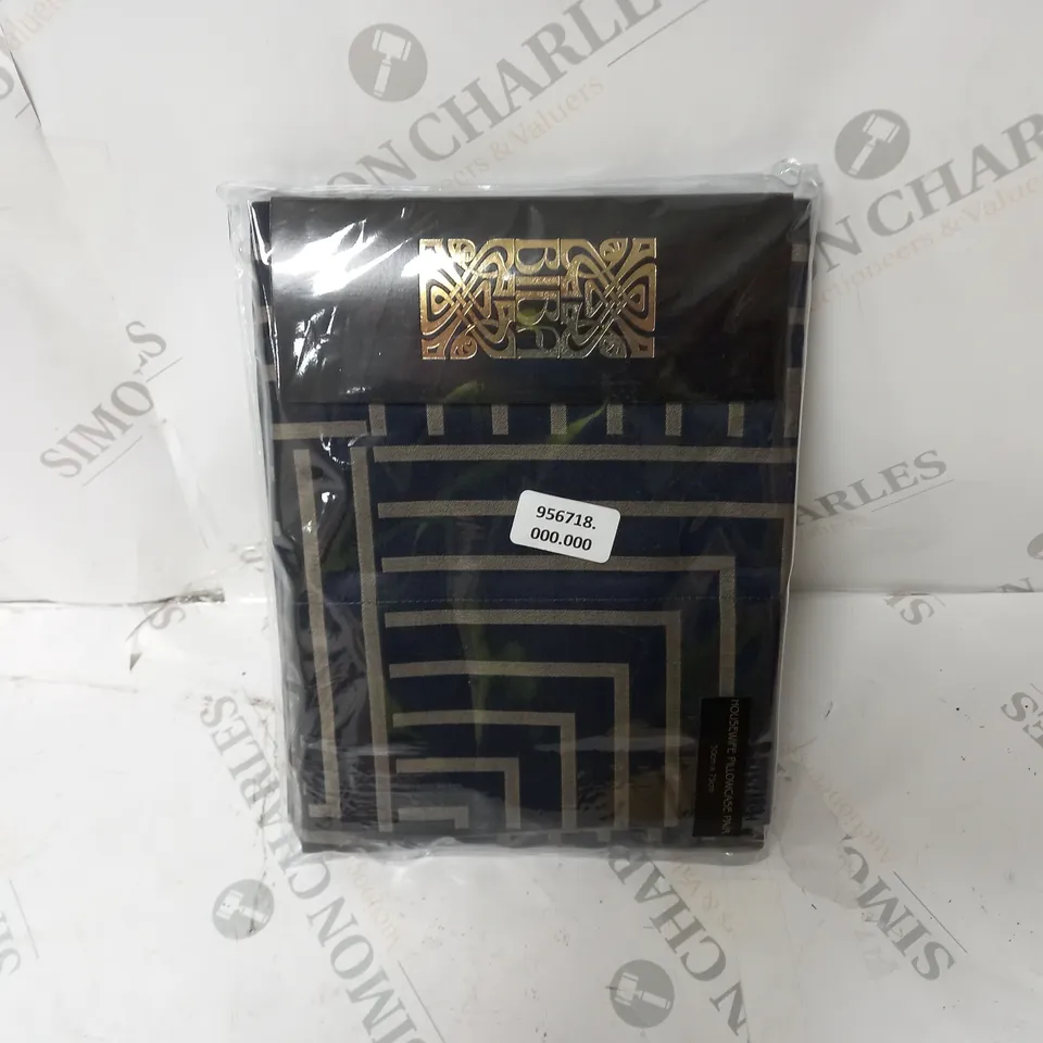 GISELLE JACQUARD BIBA HOUSEWIFE PILLOWCASE PAIR NAVY/GOLD