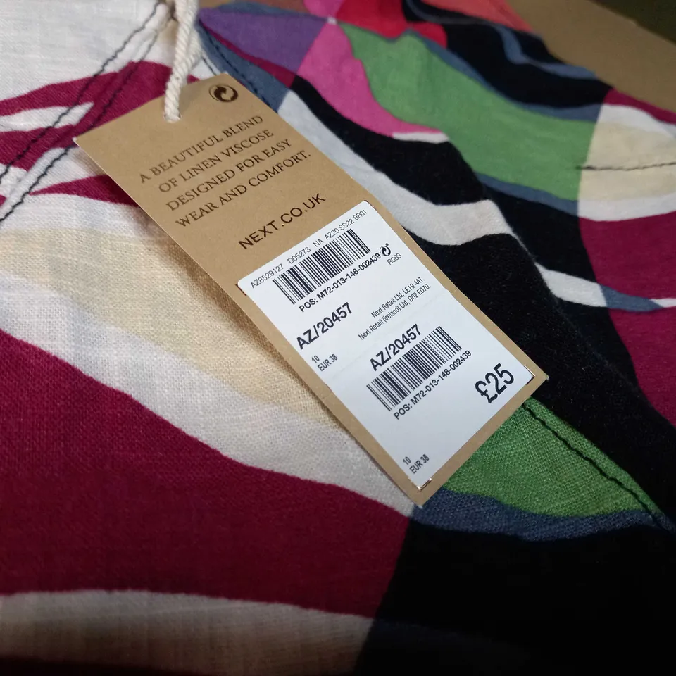 NEXT BOLD COLOUR BLOCKED LINEN STYLE DRESS - SIZE 10
