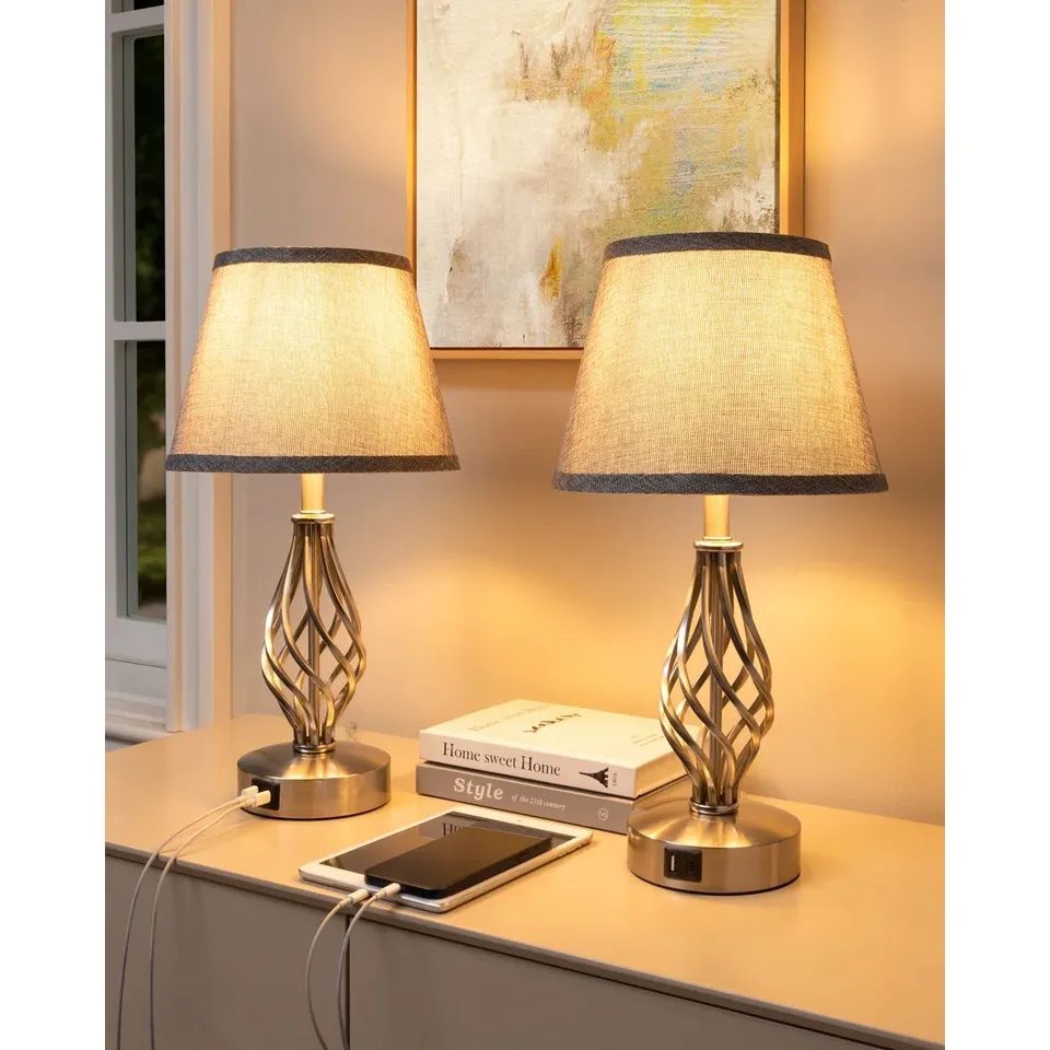 BOXED 46CM MODERN TOUCH CONTROL TABLE LAMP WITH USB-C & USB-A CHARGER