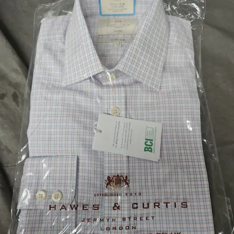 HAWES & CURTIS DRESS SHIRT, BLUE CHECK, FITTED SLIM,14.5/33