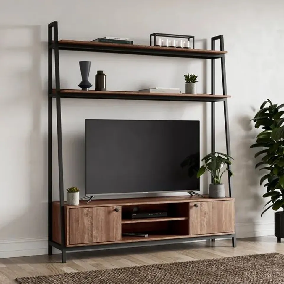 BOXED FULTON PINE LADDER SHELF TV UNIT FOR TVS UP TO 60" (2 BOXES)