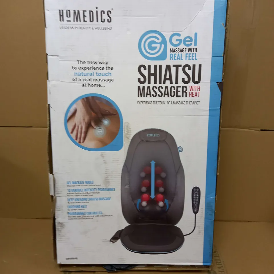 BOXED HOMEDICS GEL MASSAGE WITH REAL FEEL SHIATSU MASSAGER WITH HEAT