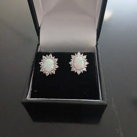 DIAMONDIQUE OPAL STUD EARRINGS RHODIUM PLATED