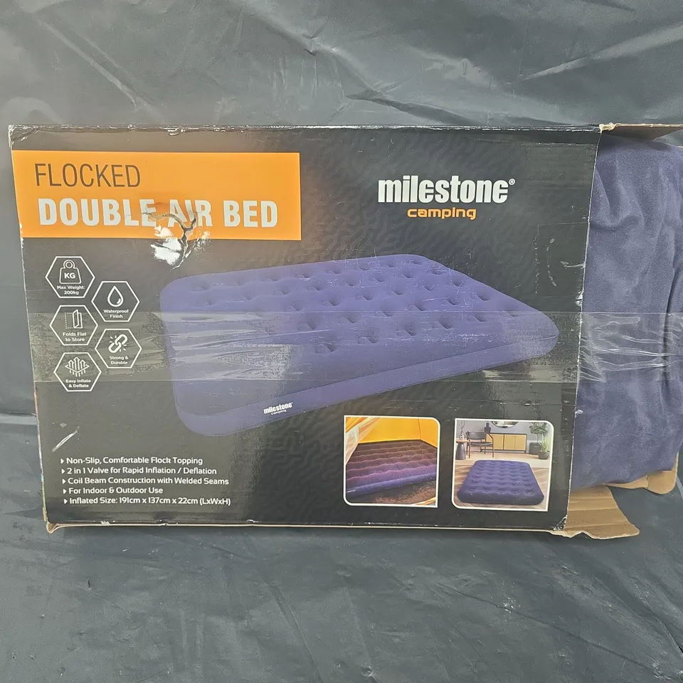 BOXED MILESTONE FLOCKED DOUBLE AIR BED 