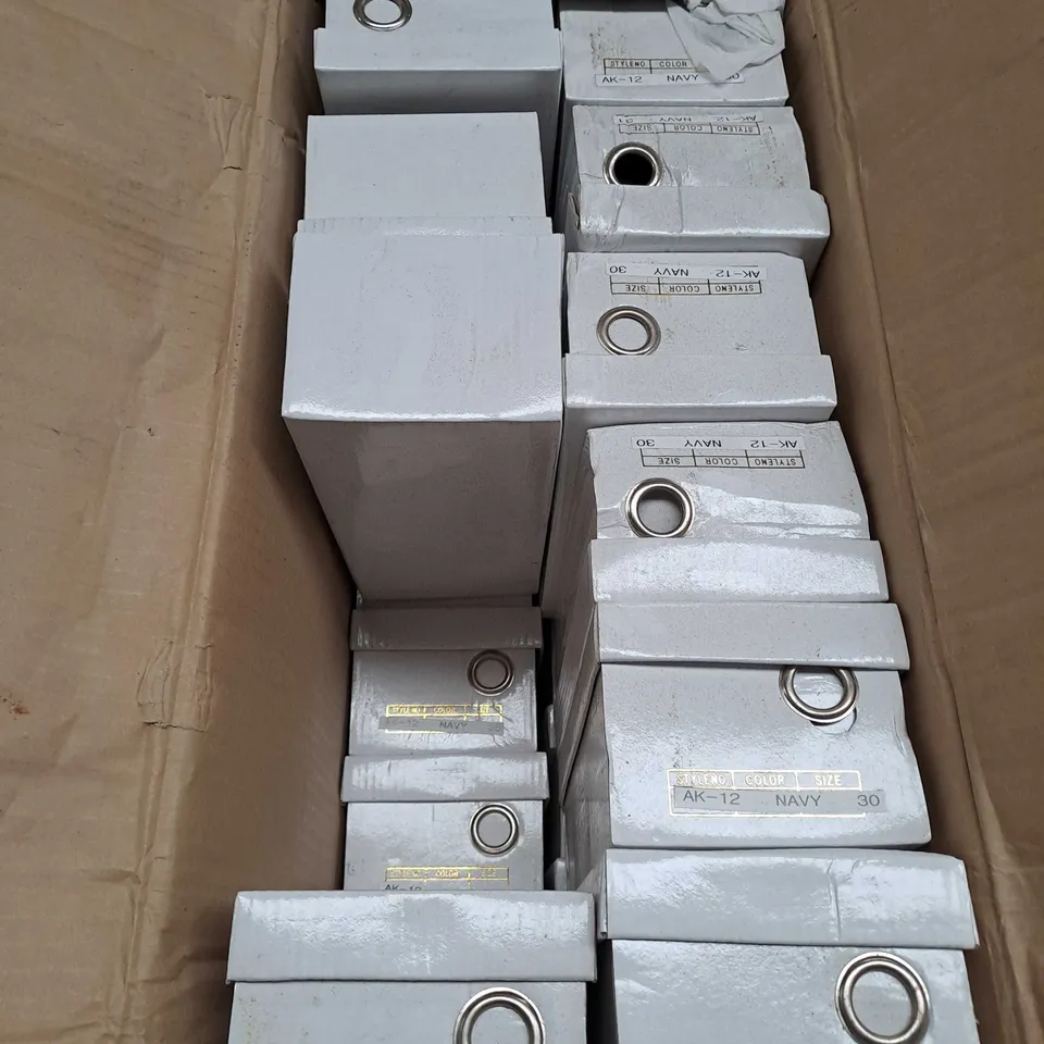 BOX OF APPROXIMATELY 20 PAIRS OF HEEL PUMPS IN NAVY - VARIOUS SIZES