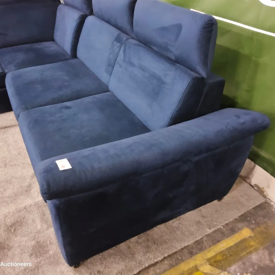DESIGNER SLEEPER CHAISE SOFA BLUE PLUSH FABRIC 