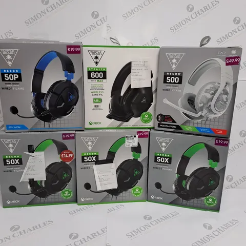 6 BOXED TURTLE BEACH GAMING HEADSETS TO INCLUDE RECON 500 WIRED GAMING HEADSET 
