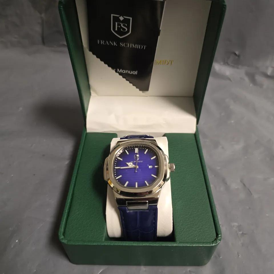 FRANK SCHMIDT BLUE DIAL GENTS WATCH WITH BLUE LEATHER STRAP