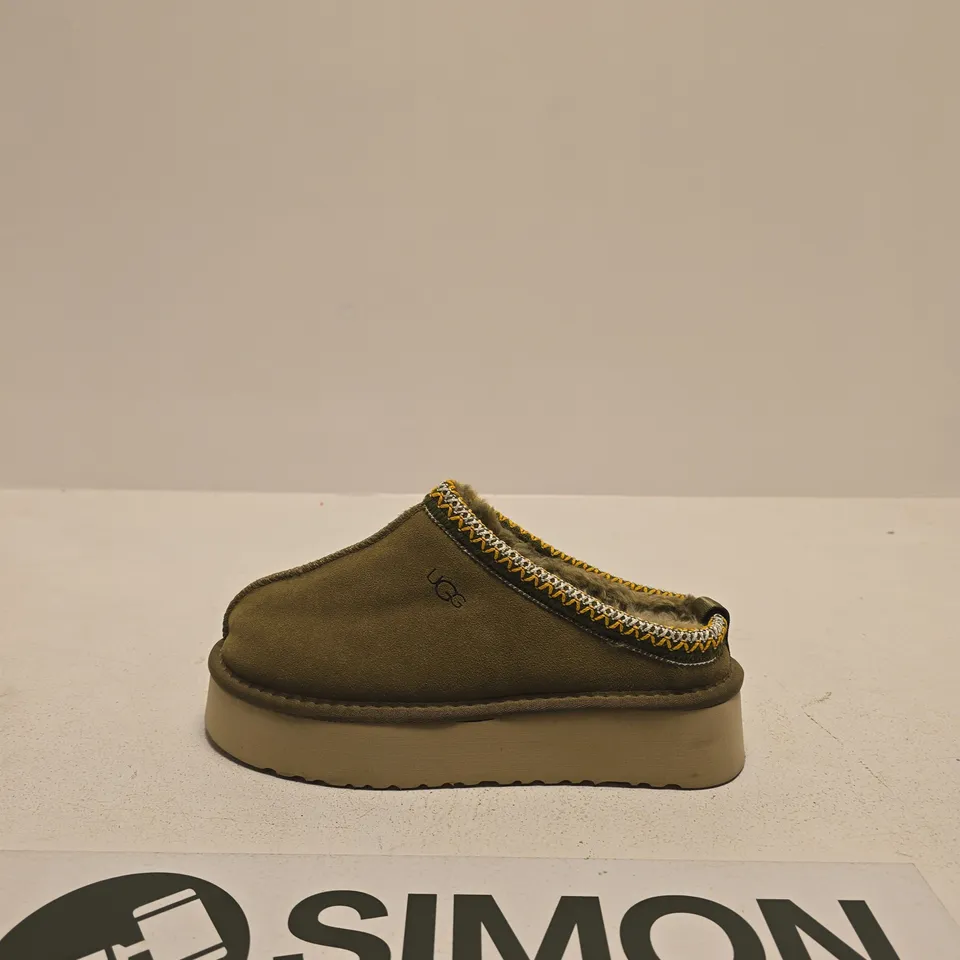 UGG OLIVE SUEDE SLIPPER WITH FUR TRIM – WOMEN'S FOOTWEAR SIZE UK 7.5