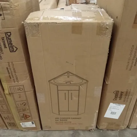 BOXED BATHROOM CORNER CABINET - GLOSS WHITE (1 BOX)