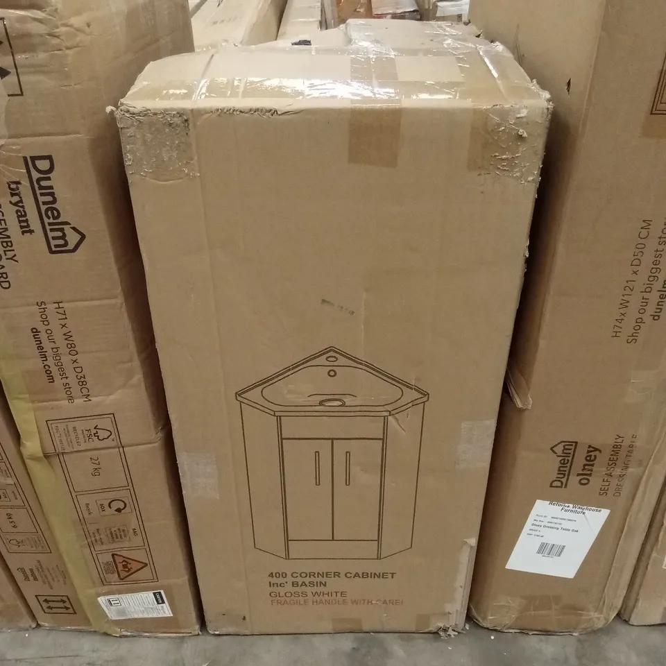 BOXED BATHROOM CORNER CABINET - GLOSS WHITE (1 BOX)