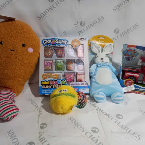BOX OF APPROX 20 ASSORTED TOYS TO INCLUDE - CRAZSLIMY MINI MANIA - BABY COMFORTER - PAW PATROL ECT