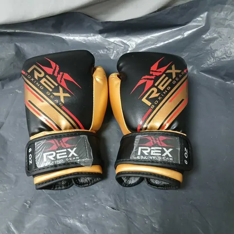 REX BOXING GEAR GLOVES – BLACK WITH GOLD & RED TRIM (PAIR)
