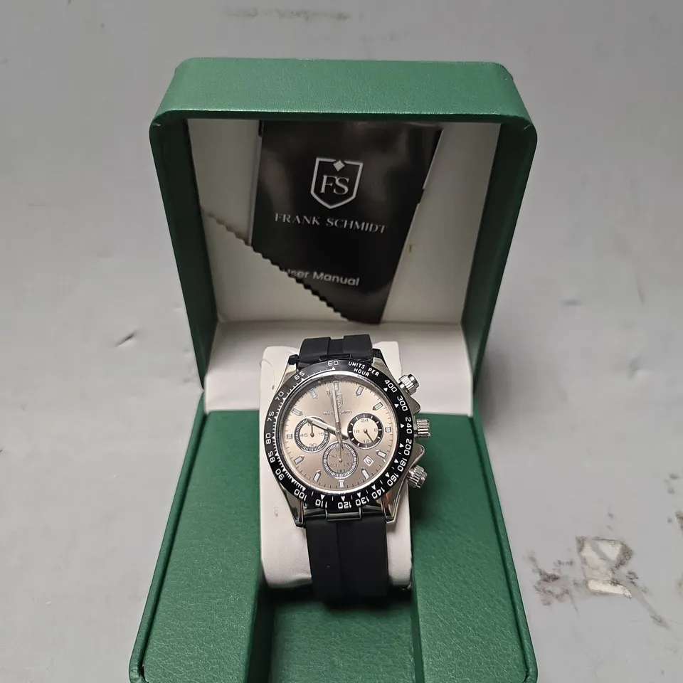 FRANK SCHMIDT WATCH – MULTI FUNCTION SUB DIALS WITH DATE – HQ RUBBER SPORTS STRAP – 3ATM WATER RESISTANT – GIFT BOX INCLUDED
