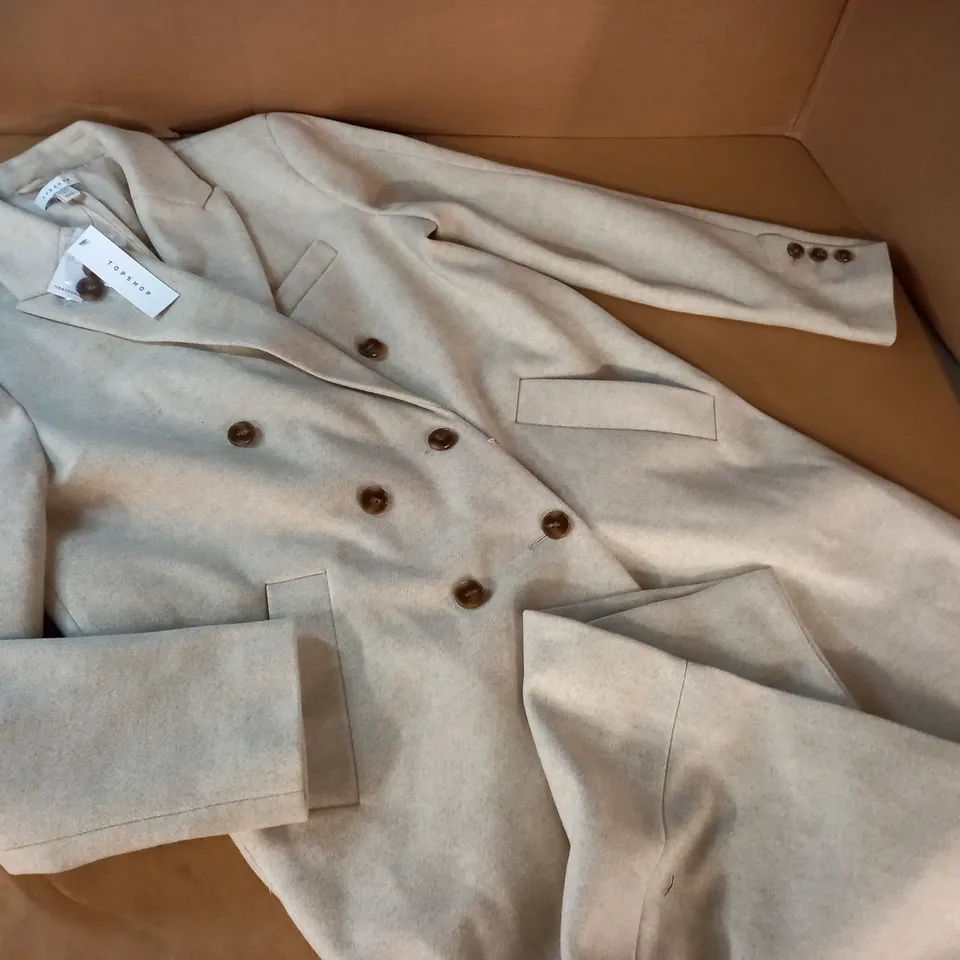 TOPSHOP BUTTON UP LONGLINE COAT IN NATURAL - UK 10