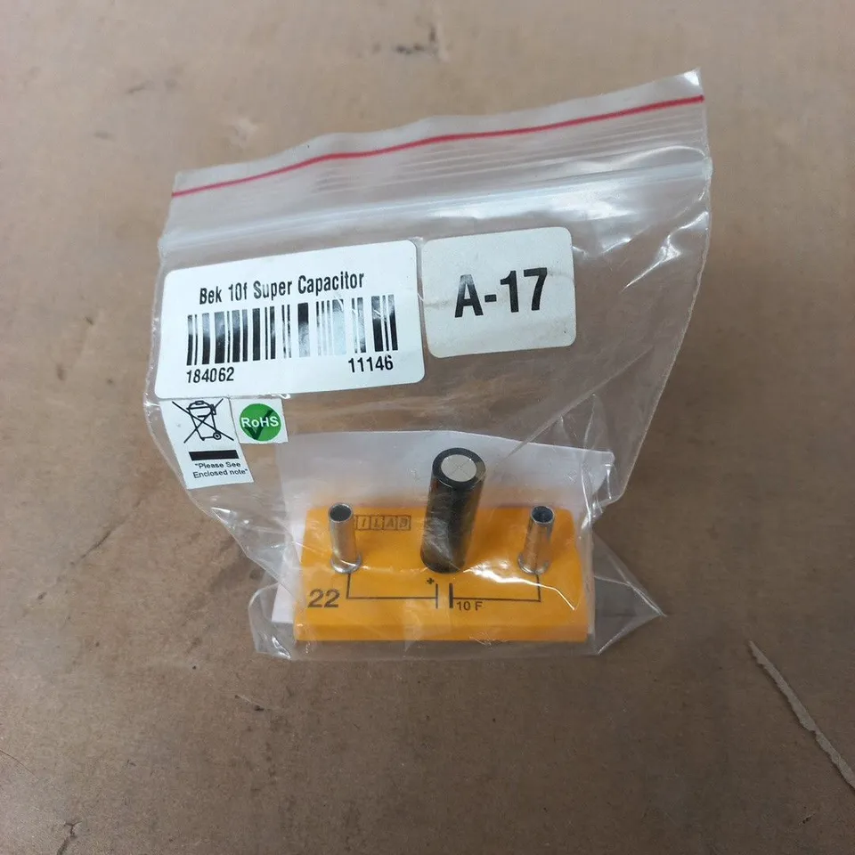 BOX OF APPROXIMATELY 100 BEK 10F SUPERCAPACITORS