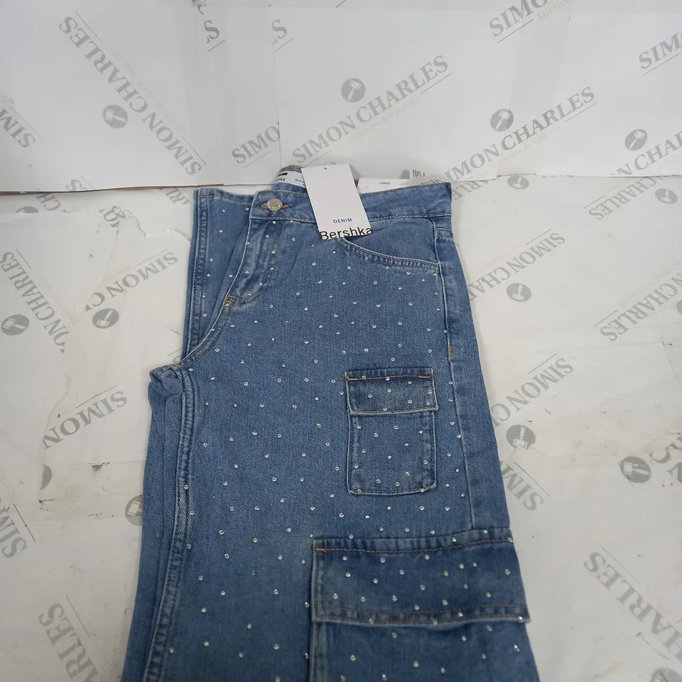 BERSHKA DIAMANTE DENIM JEANS SIZE 4