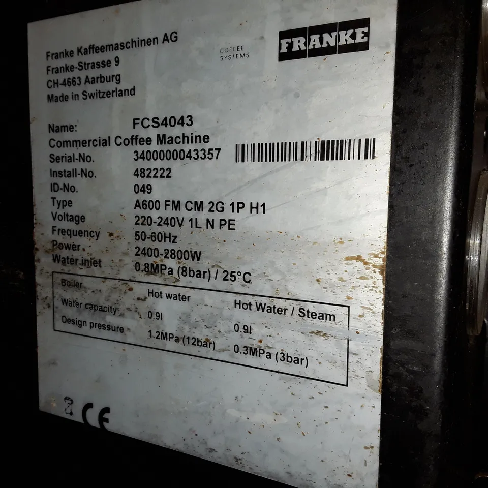 FRANKE FCS4043 COMMERCIAL COFFEE MACHINE WITH MILK FRIDGE
