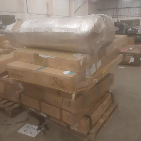 PALLET OF INCOMPLETE TRAMPOLINE PARTS AND COT BED PARTS ETC