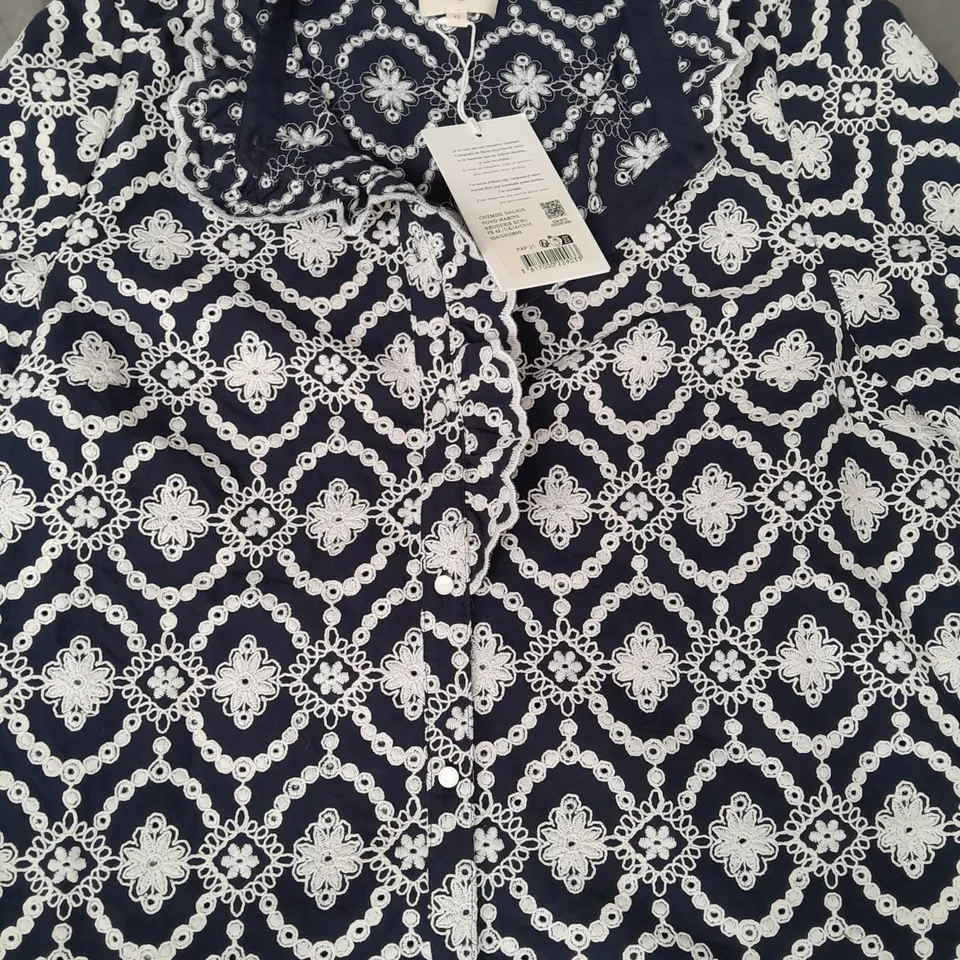 SÉZANE DAHLIA SHIRT IN NAVY/WHITE SIZE UK 14