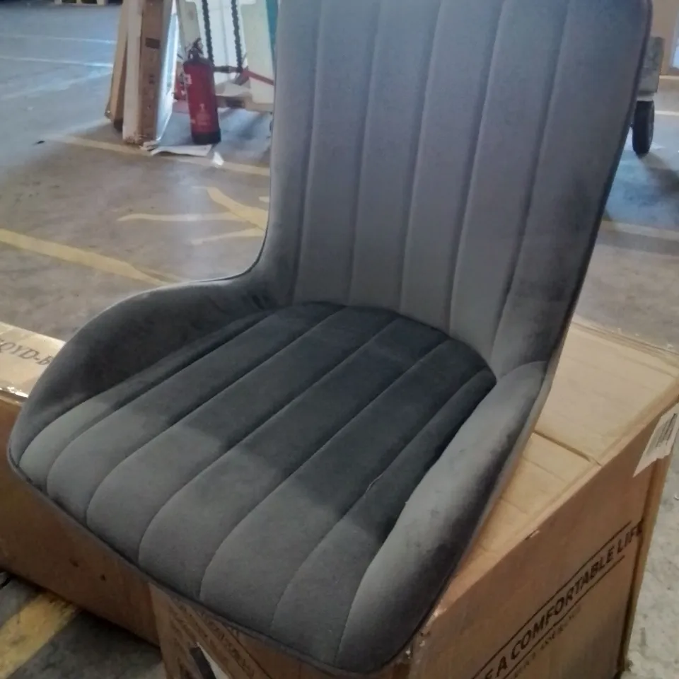 BOXED SET OF TWO MYRA MID CENTURY GREY VELVET MODERN DINING CHAIRS 