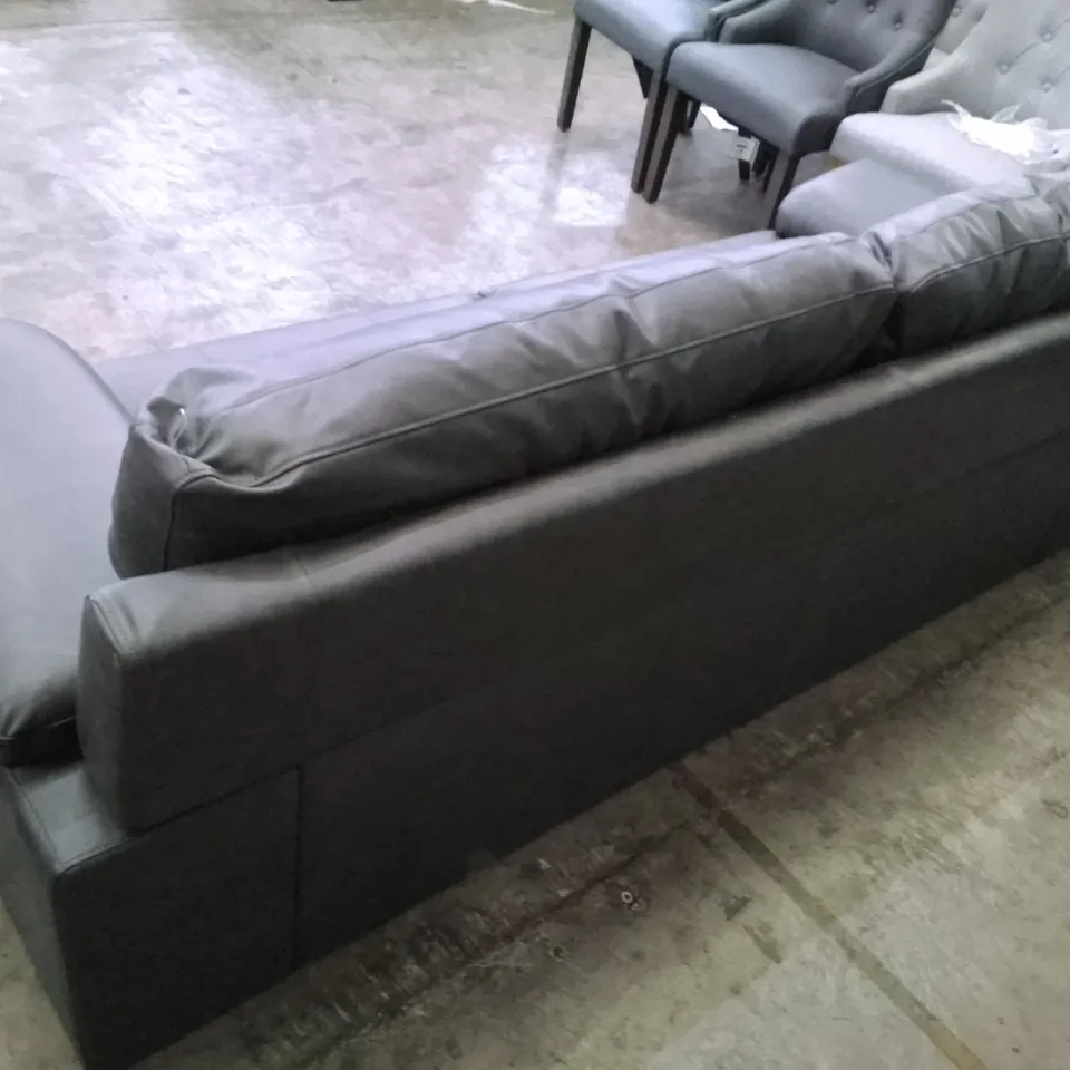 QUALITY DESIGNER 3 SEATER SOFA - DARK GREY LEATHER