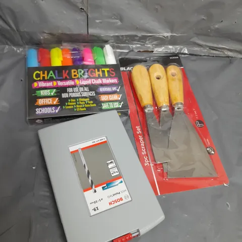 APPROXIMATELY 12 ASSORTED HOUSEHOLD ITEMS , SCRAPER , HIGHLIGHTERS , ETC