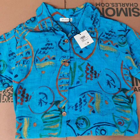 KIT AND KABOODAL NAIDA PRINT BUTTON TUNIC IN KINGFISHER BLUE SIZE 8-18