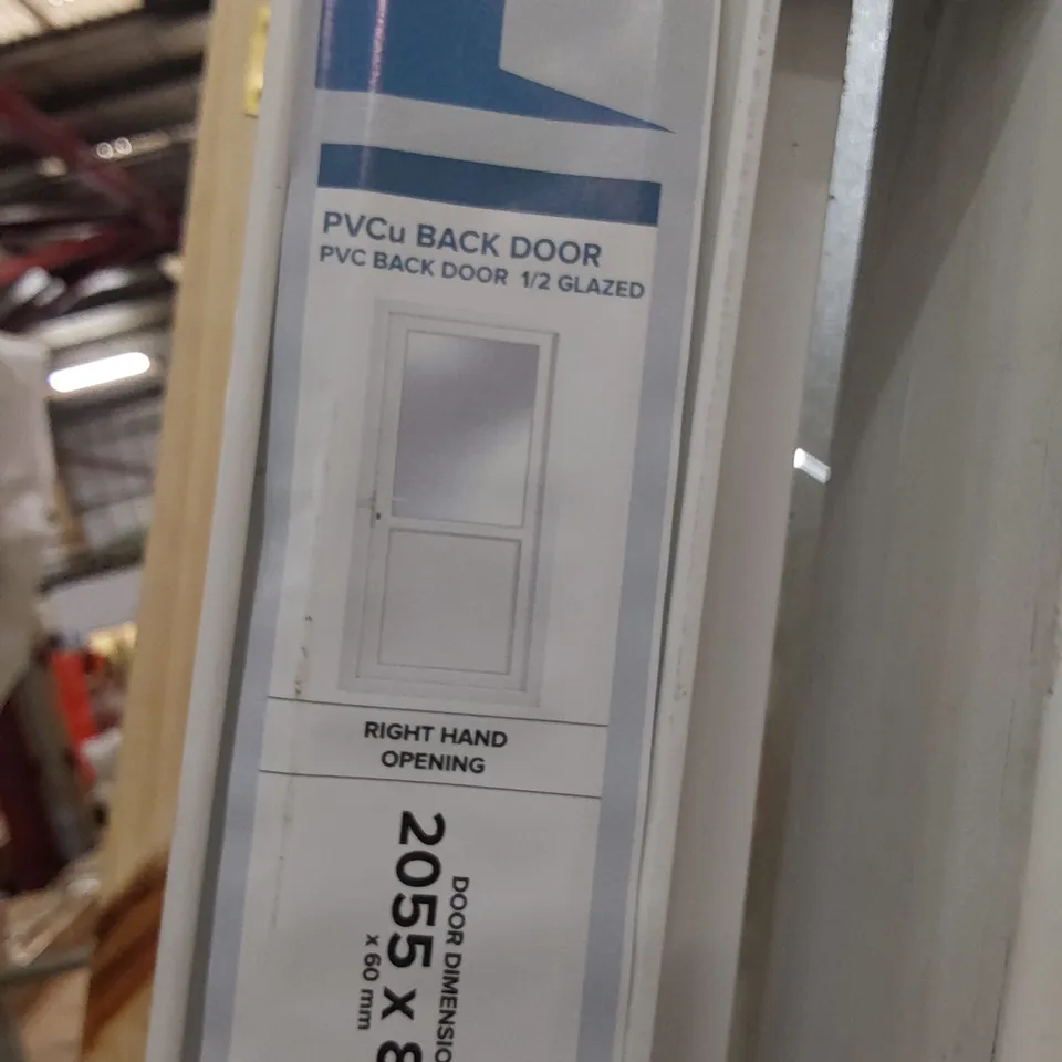 PVCU WHITE HALF GLAZED BACK DOOR & FRAME RIGHT HAND OPENING 2055 × 840mm
