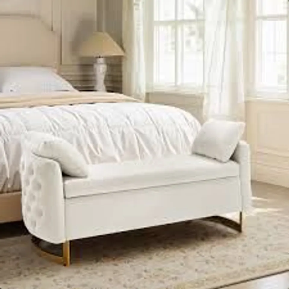 BOXED HULALA HOME JASON UPHOLSTERED FLIP TOP STORAGE BENCH - IVORY (1 BOX)