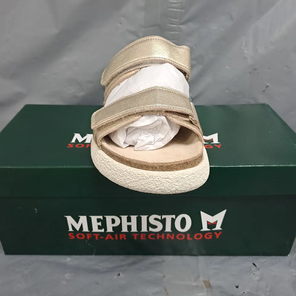 BOXED PAIR OF MEPHISTO GAYLE OPEN TOE SANDALS IN GOLD SIZE EU 38