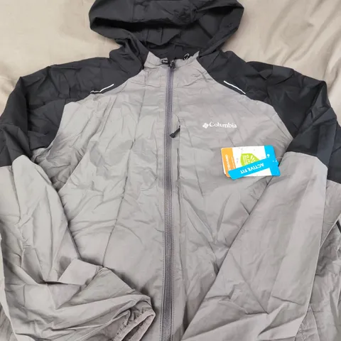 COLUMBIA TECH NYLON HOODED JACKET – MENS UK L (GREY/BLACK)