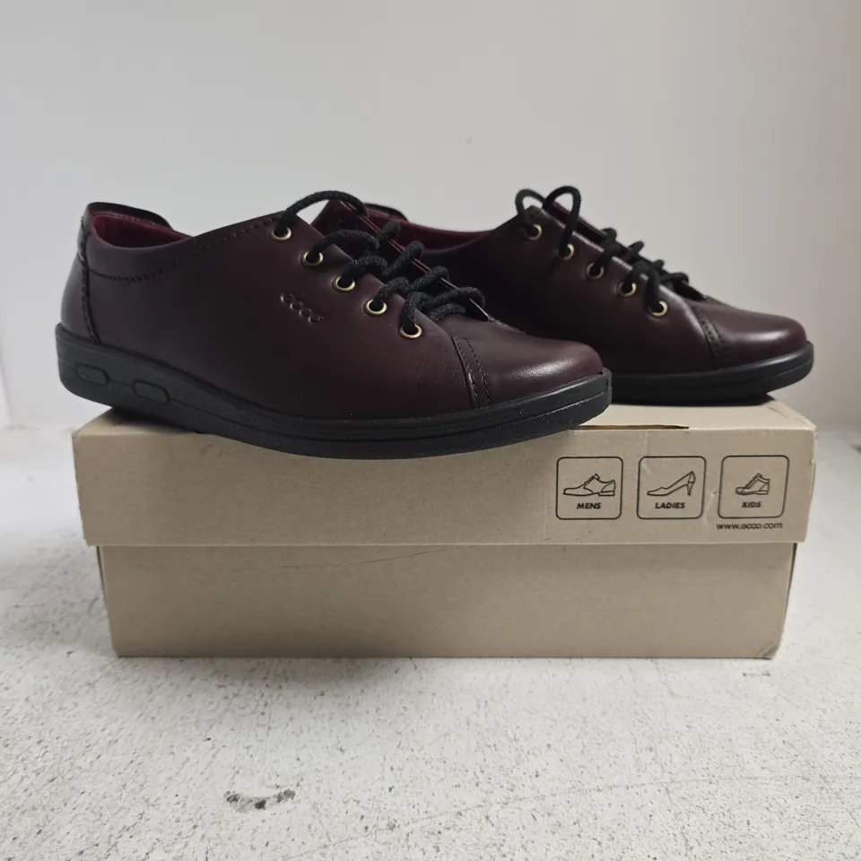 BOXED PAIR OF ECCO LACE UP SHOES IN OXBLOOD SIZE EU 39