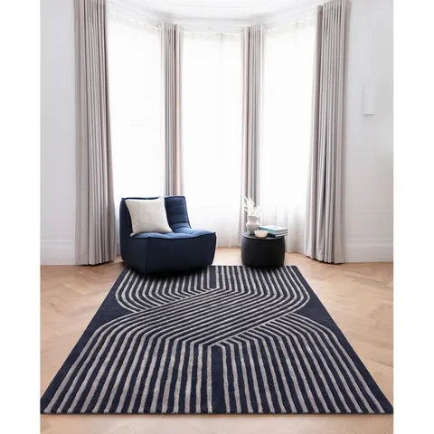 BURNEST HAND TUFTED WOOL NAVY RUG APPROXIMATELY 120X170CM