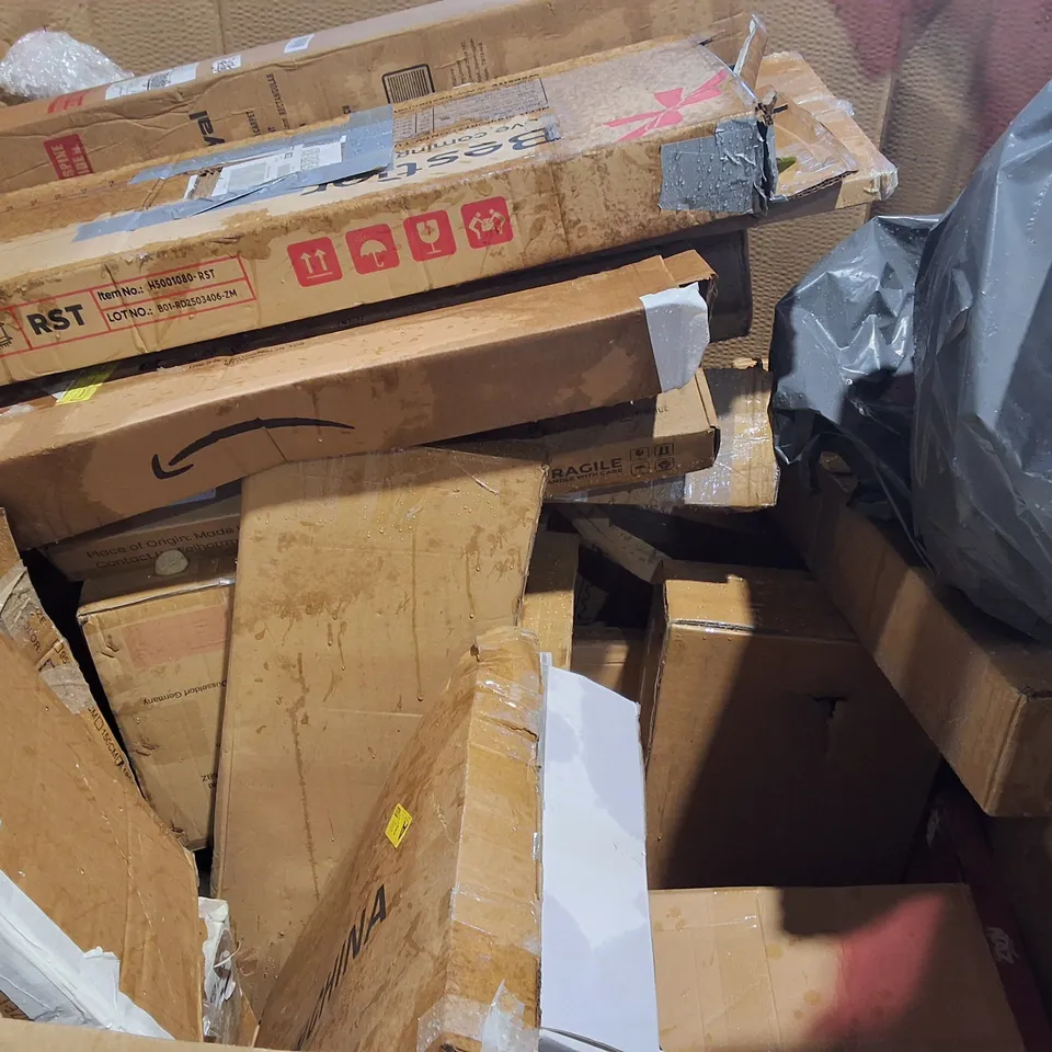 LARGE PALLET OF ASSORTED HOUSEHOLD ITEMS TO INCLUDE SHOE RACKS, POP UP TENT,TRANSPARENT MAT AND TV CART