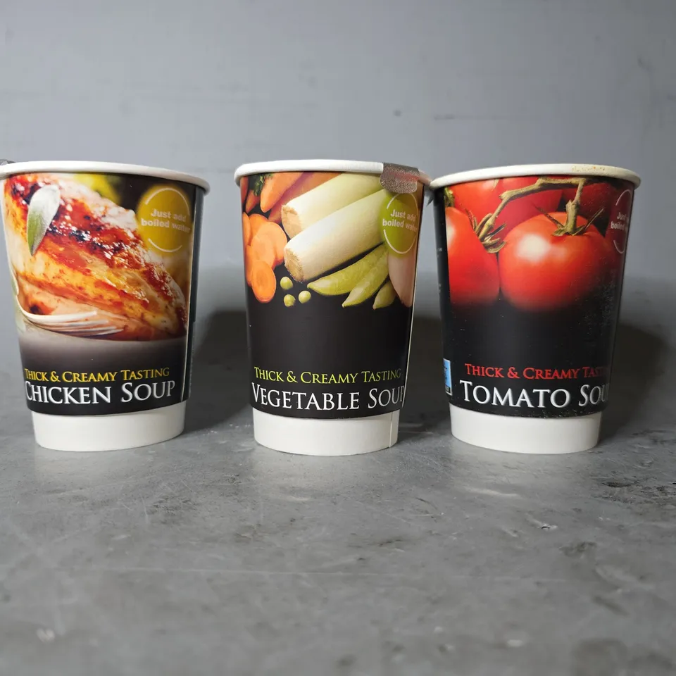 APPROXIMATELY 14 ASSORTED FOOD ITEMS TO INCLUDE -TOMATO SOUP , VEGETABLE SOUP , CHICKEN SOUP ETC