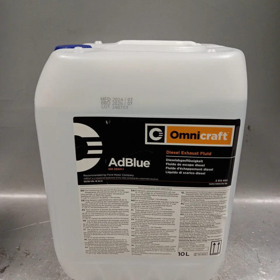 SEALED OMNICRAFT ADBLUE DIESEL EXHAUST FLUID - 10L - COLLECTION ONLY 