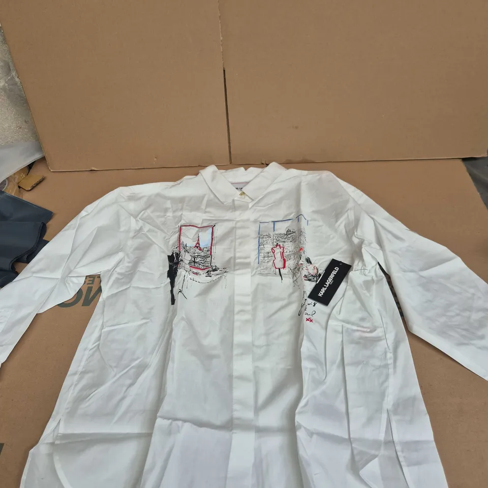 UK XL KARL LAGERFELD PARIS LIMITED EDITION WHITE SHIRT – PARIS SKETCH PRINT