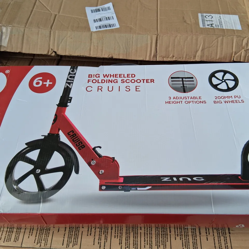 ZINC BIG WHEELED FOLDING CRUISE SCOOTER - RED - COLLECTION ONLY