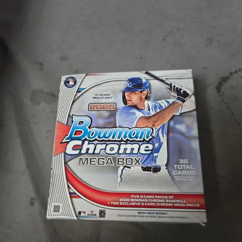 BOX OF ASSORTED TOYS INCLUDING BOWMAN CHROME MEGA BOX BASEBALL CARDS AND PUMPKIN CARVING KIT
