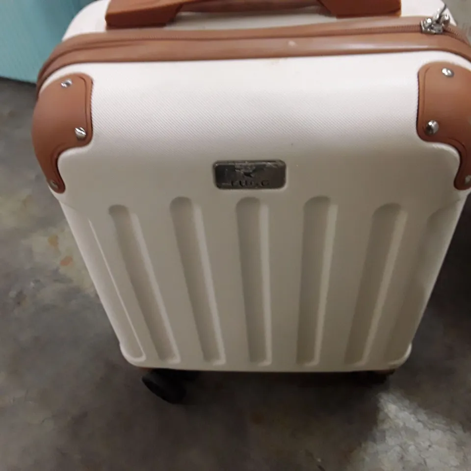 UNBOXED KEPLIN LUGG SMALL SIZE TRAVEL LUGGAGE WITH WHEELS BROWN AND CREAM COLOUR