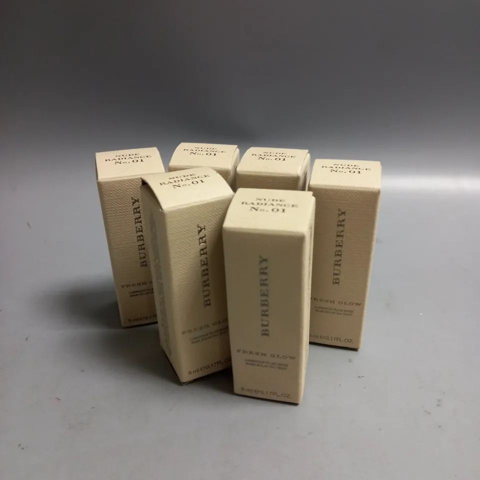 LOT OF 6 BURBERRY FRESH GLOW NUDE RADIANCE FOUNDATION TESTERS 5ML