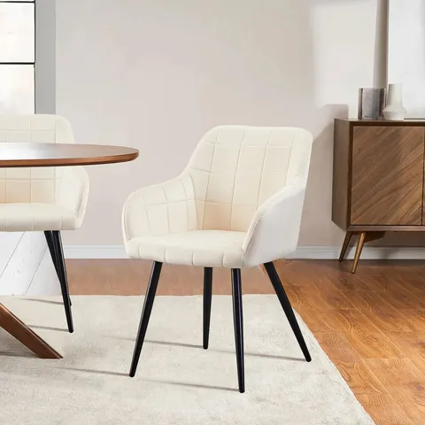 BOXED SET OF 2 CREAM VELVET DINING CHAIRS