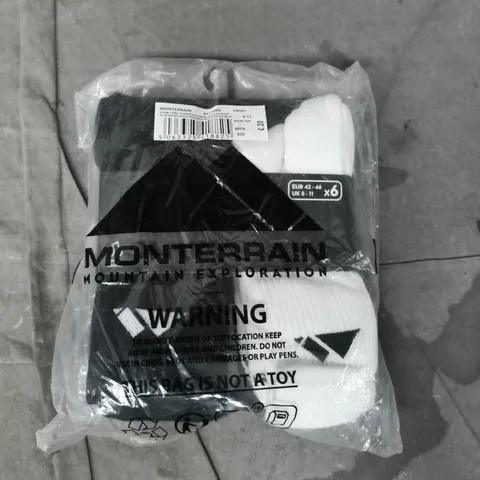 MONTERRAIN MOUNTAIN EXPLORATION PACK OF 6 PAIRS OF SOCKS IN VARIOUS COLOURS SIZE 8-11