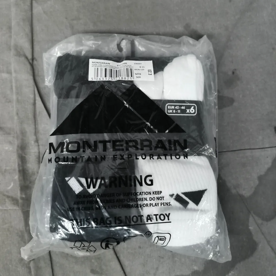 MONTERRAIN MOUNTAIN EXPLORATION PACK OF 6 PAIRS OF SOCKS IN VARIOUS COLOURS SIZE 8-11