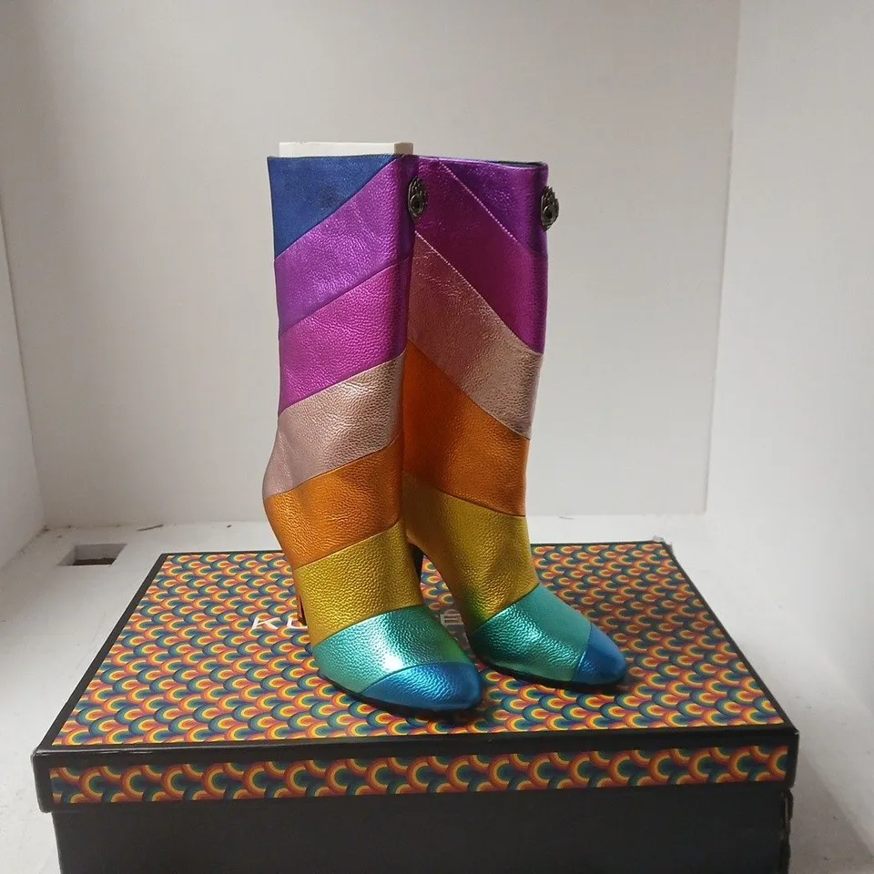 KURT GEIGER LONDON RAINBOW STRIPE KNEE-HIGH BOOTS, UK 3 (EU 36)