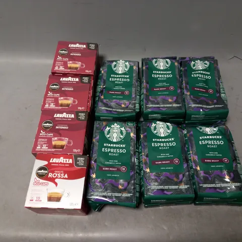 LOT OF APPROXMATELY 8 ITEMS TO INCLUDE  - LAVAZZA ESPRESSO INTENSO, LAVAZZA RQSSA, AND STARBUCKS ESPRESSO ROAST 